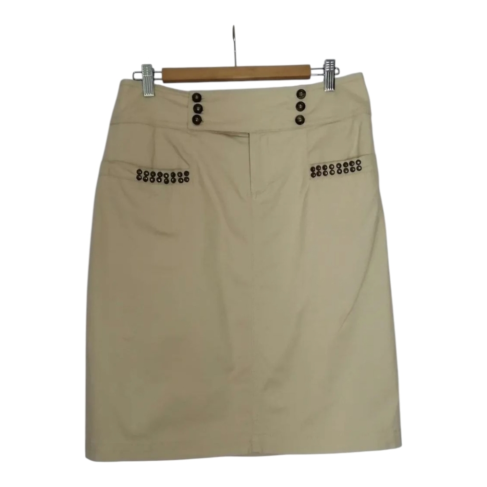 Tan Knee-Length Embellished Pencil Skirt